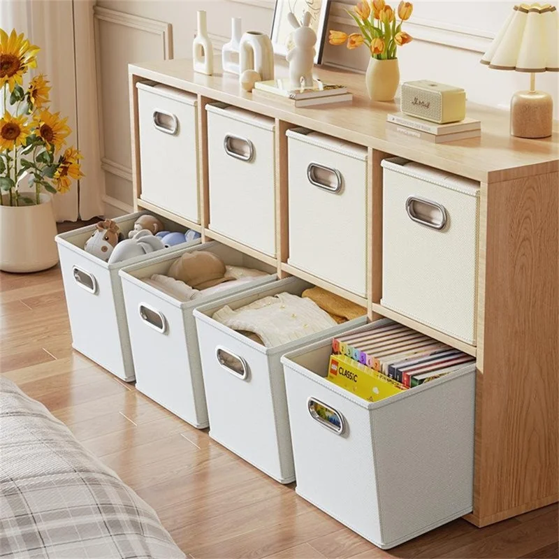 Boîte de rangement pliable en tissu Oxford, style tiroir, organisateur grande capacité pour vêtements, livres, jouets, 28 x 28 x 28 cm - Gris