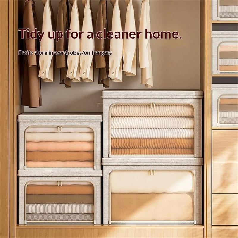 Scatola Organizzatore in Cotone e Lino Taglia M con Coperchio, Scatola Pieghevole per Abiti, 45 x 35 x 26 cm - Giallo Chiaro