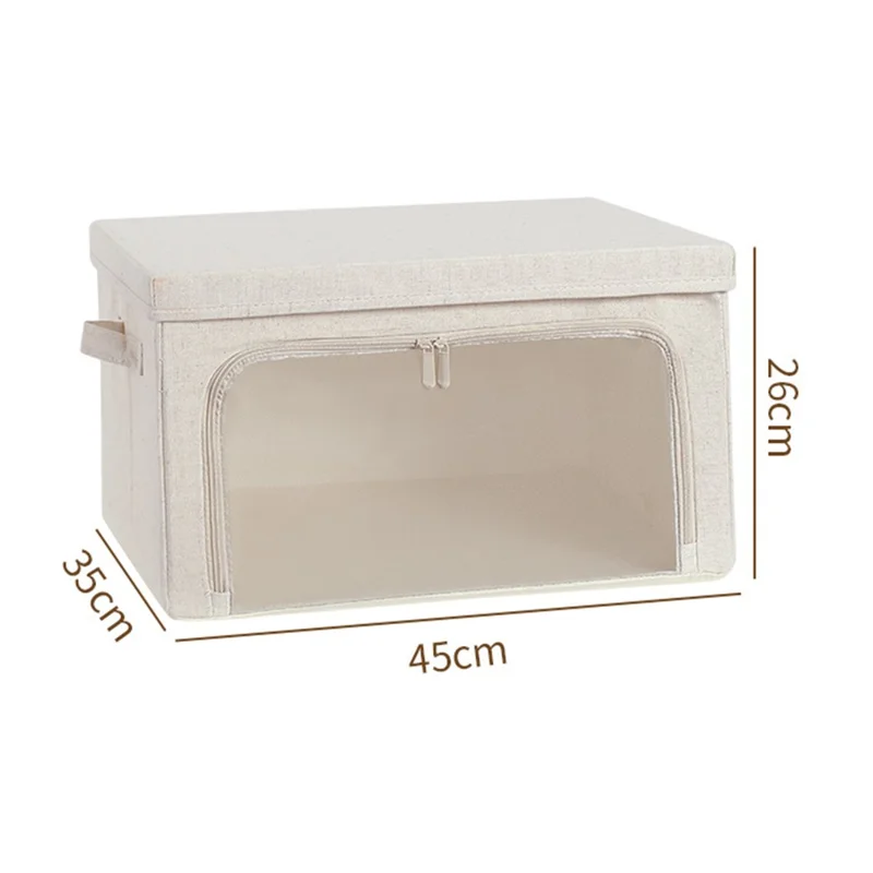 Scatola Organizzatore in Cotone e Lino Taglia M con Coperchio, Scatola Pieghevole per Abiti, 45 x 35 x 26 cm - Giallo Chiaro