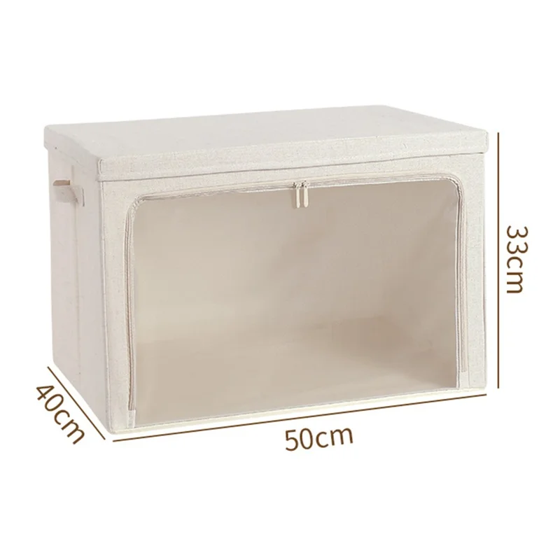 Boîte de rangement L en coton et lin avec couvercle, organisateur de vêtements pliable, 50 x 40 x 33 cm - Jaune clair