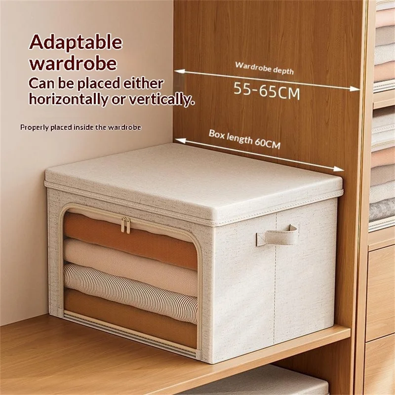 Boîte de rangement XL en coton et lin avec couvercle, organisateur de vêtements pliable, 60 x 42 x 40 cm - Jaune clair