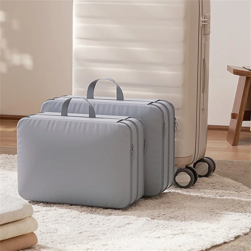 Size M 3-Layer Compression Storage Bag Imitation Memory Fabric Travel Packing Cubes Expandable Luggage Organizer - Grey