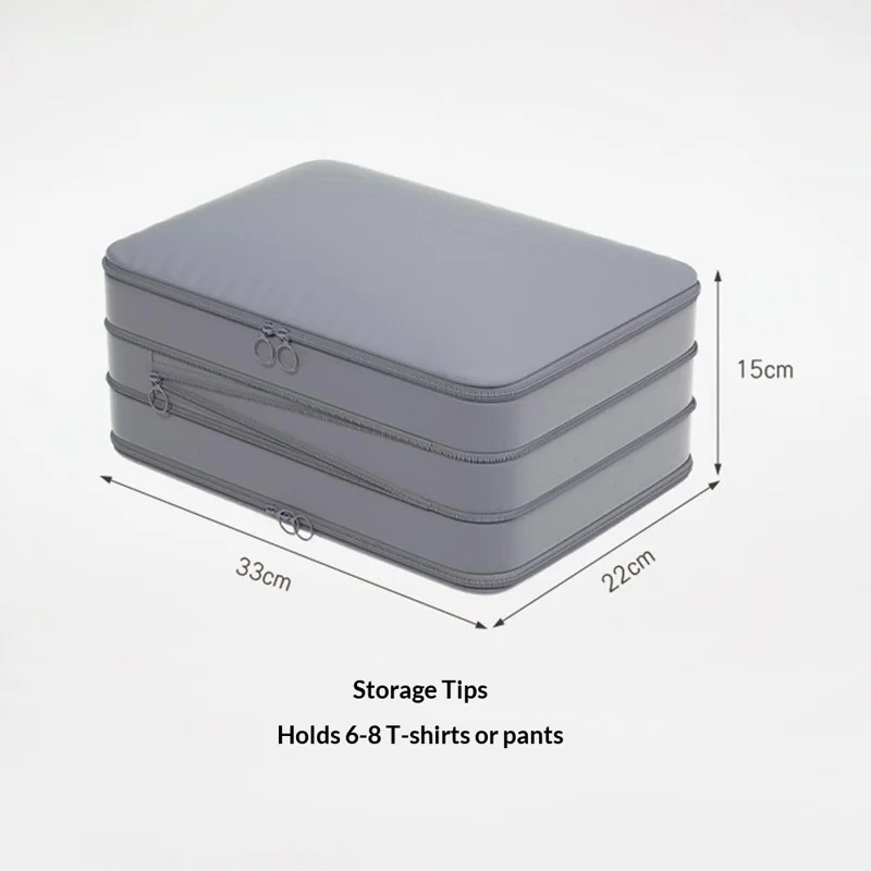 Size M 3-Layer Compression Storage Bag Imitation Memory Fabric Travel Packing Cubes Expandable Luggage Organizer - Grey