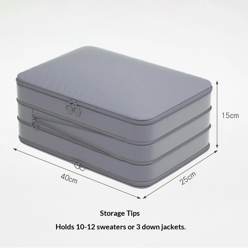 Size L 3-Layer Compression Storage Bag Imitation Memory Fabric Travel Packing Cubes Expandable Luggage Organizer - Grey