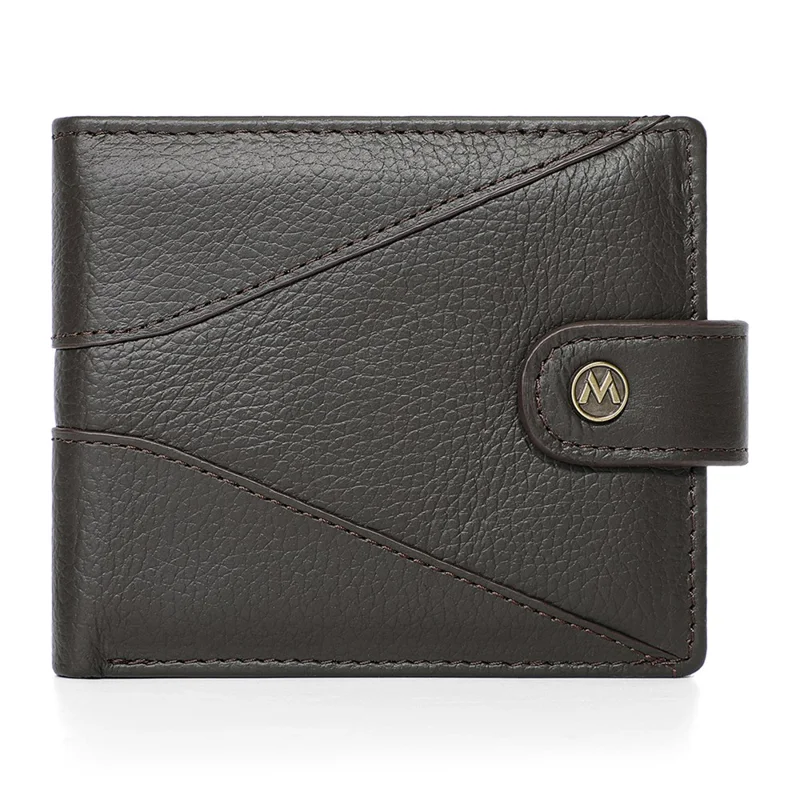 Manchetknopen RFID-blocking portemonnee Grote capaciteit Multi cardhouder Echt koeienleer Bifold Dunne portemonnee - Koffie