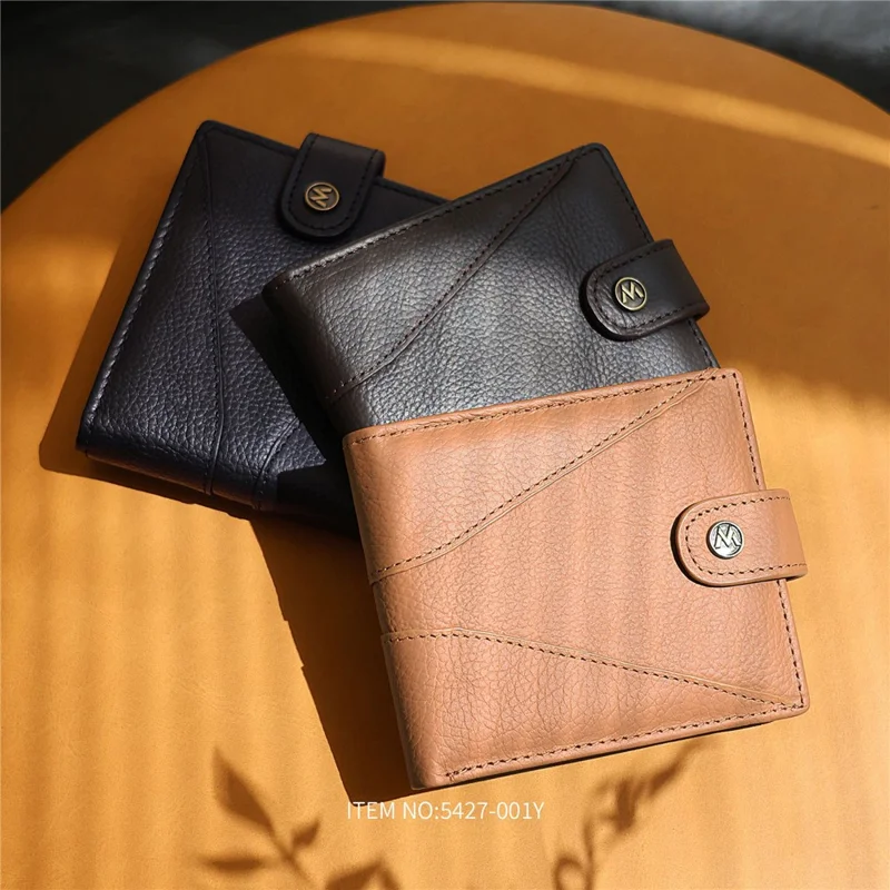 Manchetknopen RFID-blocking portemonnee Grote capaciteit Multi cardhouder Echt koeienleer Bifold Dunne portemonnee - Koffie