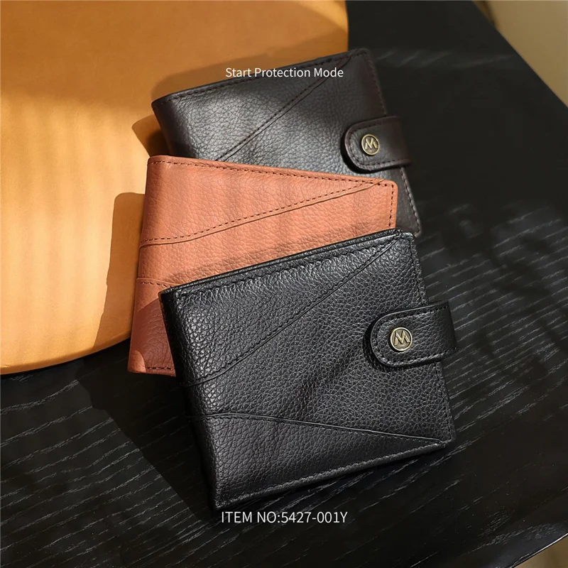 Manchetknopen RFID-blocking portemonnee Grote capaciteit Multi cardhouder Echt koeienleer Bifold Dunne portemonnee - Koffie