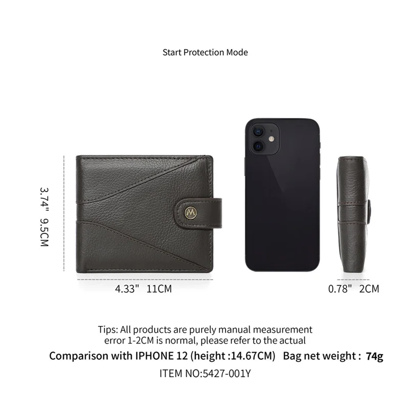 Manchetknopen RFID-blocking portemonnee Grote capaciteit Multi cardhouder Echt koeienleer Bifold Dunne portemonnee - Koffie