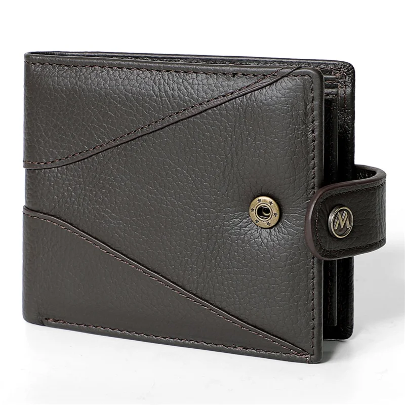 Manchetknopen RFID-blocking portemonnee Grote capaciteit Multi cardhouder Echt koeienleer Bifold Dunne portemonnee - Koffie