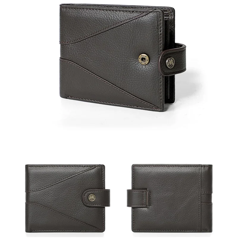 Manchetknopen RFID-blocking portemonnee Grote capaciteit Multi cardhouder Echt koeienleer Bifold Dunne portemonnee - Koffie