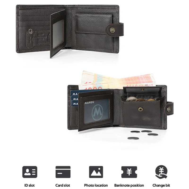 Manchetknopen RFID-blocking portemonnee Grote capaciteit Multi cardhouder Echt koeienleer Bifold Dunne portemonnee - Koffie