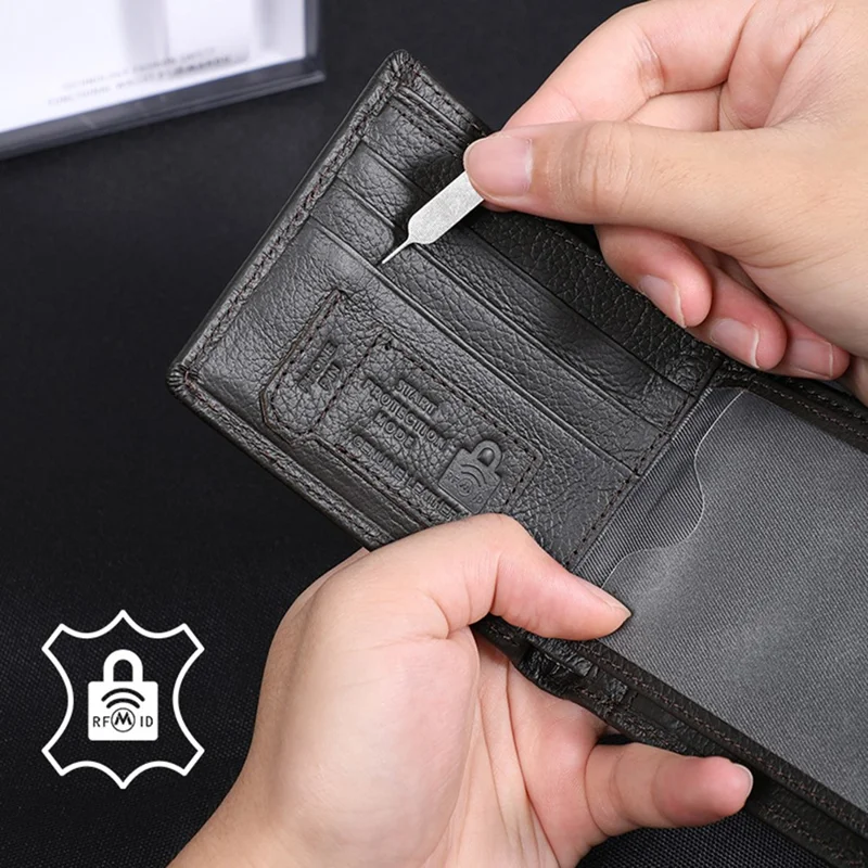 Manchetknopen RFID-blocking portemonnee Grote capaciteit Multi cardhouder Echt koeienleer Bifold Dunne portemonnee - Koffie