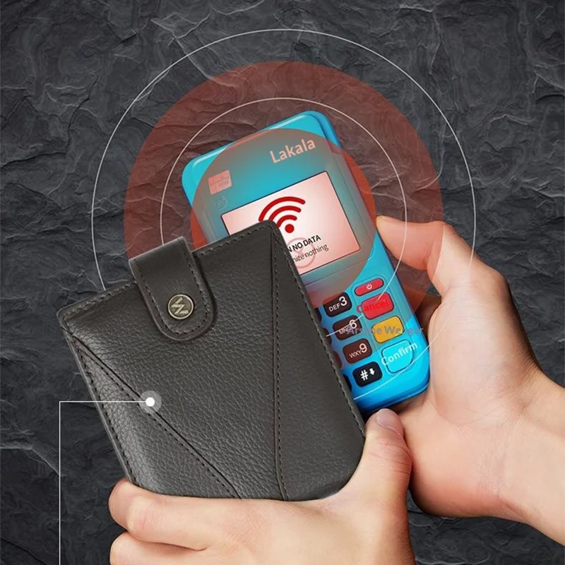 Manchetknopen RFID-blocking portemonnee Grote capaciteit Multi cardhouder Echt koeienleer Bifold Dunne portemonnee - Koffie