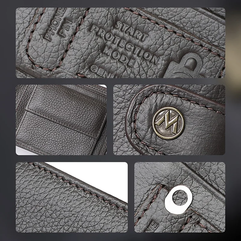 Manchetknopen RFID-blocking portemonnee Grote capaciteit Multi cardhouder Echt koeienleer Bifold Dunne portemonnee - Koffie