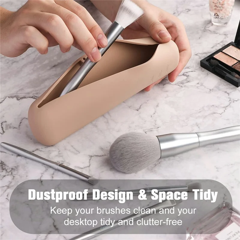 Porta-escovas de Maquilhagem Magnético em Silicone - Estojo Portátil para Viagem, Armazenamento de Cosméticos - Bege-castanho
