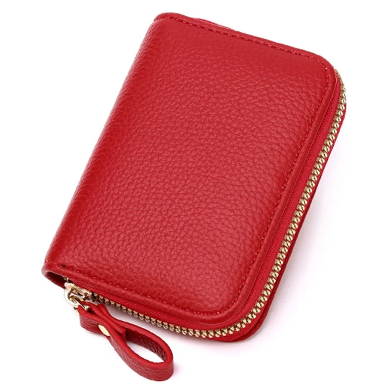 RFID Blocking Card Holder Wallet 9 Card Slots Accordion Design Anti Theft Credit Card Organizer with Zipper - Red