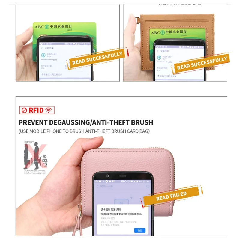 RFID Blocking Card Holder Wallet 9 Card Slots Accordion Design Anti Theft Credit Card Organizer with Zipper - Red