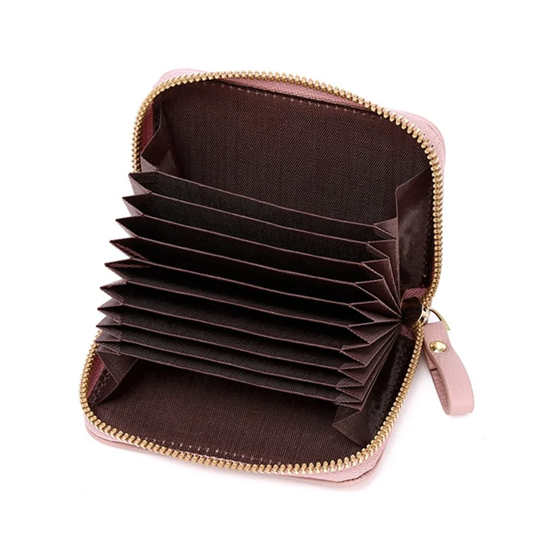 RFID Blocking Card Holder Wallet 9 Card Slots Accordion Design Anti Theft Credit Card Organizer with Zipper - Red