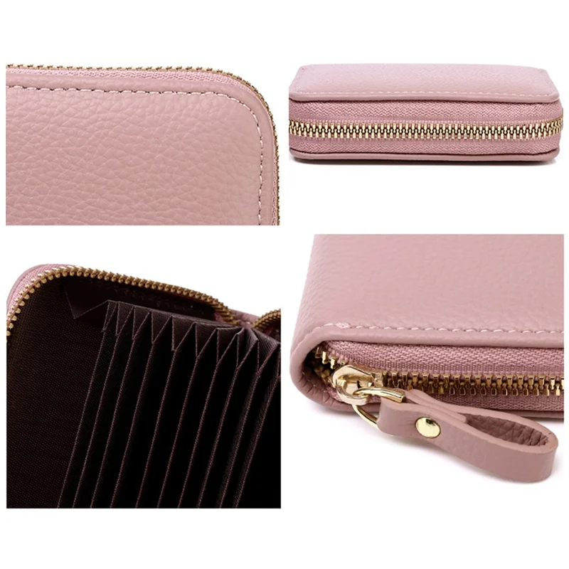 RFID Blocking Card Holder Wallet 9 Card Slots Accordion Design Anti Theft Credit Card Organizer with Zipper - Red