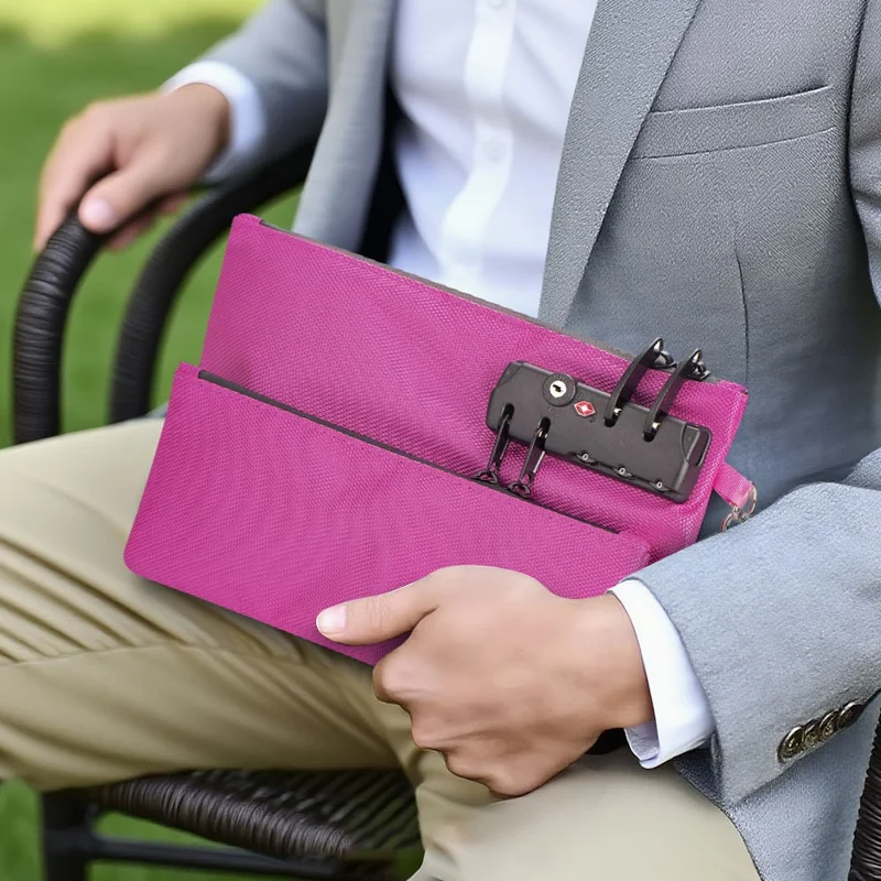 Travel Security Organizer Bag Oxford Fabric TSA Lock Passport Document Storage Pouch with Detachable Wrist Strap - Rose