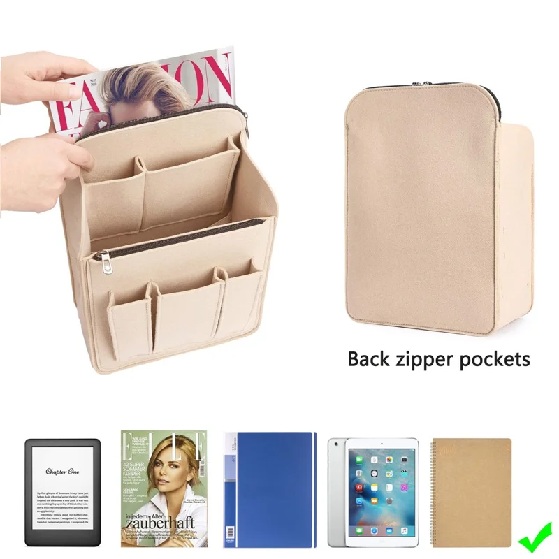 Small Size Multi Compartment Felt Backpack Organizer Insert Vertical Bag Organizer - Beige