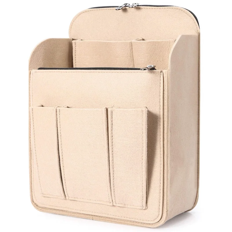 28 x 13,5 x 35,5 cm Felt Indsatspose med Flerinddeling Indre Organiser til Rygsæk – Beige