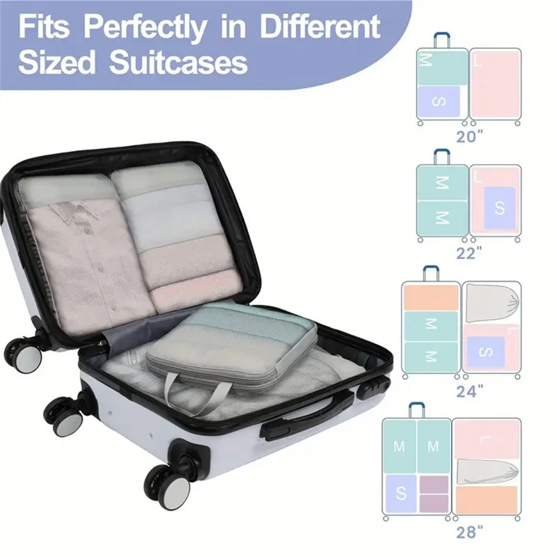 4 PCS Nylon Packing Cubes Travel Compression Organizer Bags Large Capacity Luggage Storage Set - Light Grey