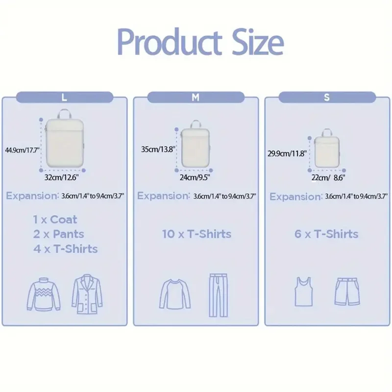 4 PCS Nylon Packing Cubes Travel Compression Organizer Bags Large Capacity Luggage Storage Set - Light Grey