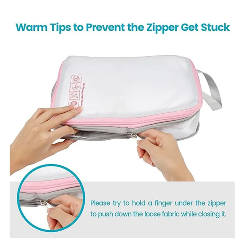 4 PCS Set Travel Packing Cubes Nylon Compression Organizer Luggage Storage Bags with Handle - White