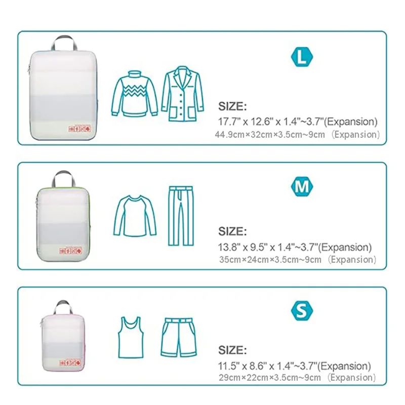 4 PCS Set Travel Packing Cubes Nylon Compression Organizer Luggage Storage Bags with Handle - White