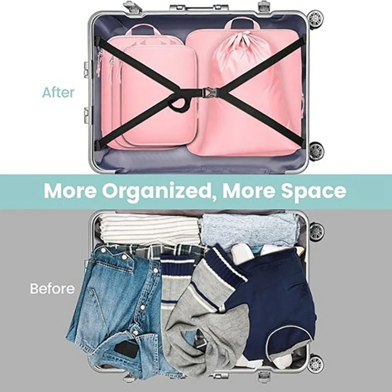 6 PCS Set Travel Packing Cubes Compression Organizer Waterproof Nylon Storage Bags with Handle - Pink