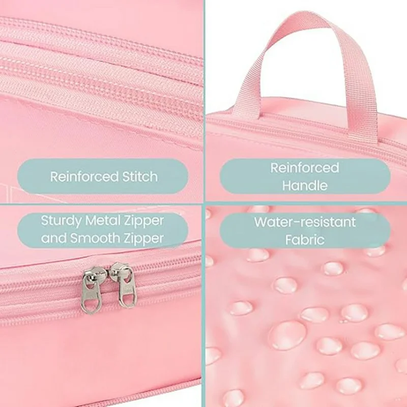 6 PCS Set Travel Packing Cubes Compression Organizer Waterproof Nylon Storage Bags with Handle - Pink