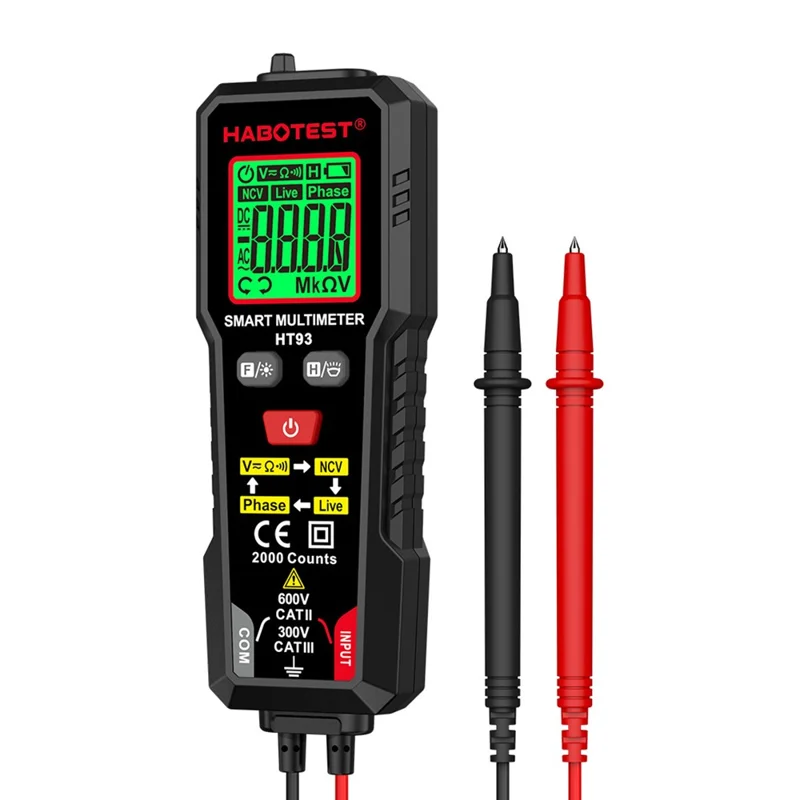 HABOTEST HT93 Smart Digital Multimeter NCV Detection Phase Tester for Electrician (without Battery) - Black