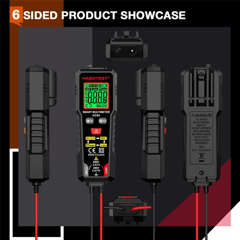 HABOTEST HT93 Smart Digital Multimeter NCV Detection Phase Tester for Electrician (without Battery) - Black