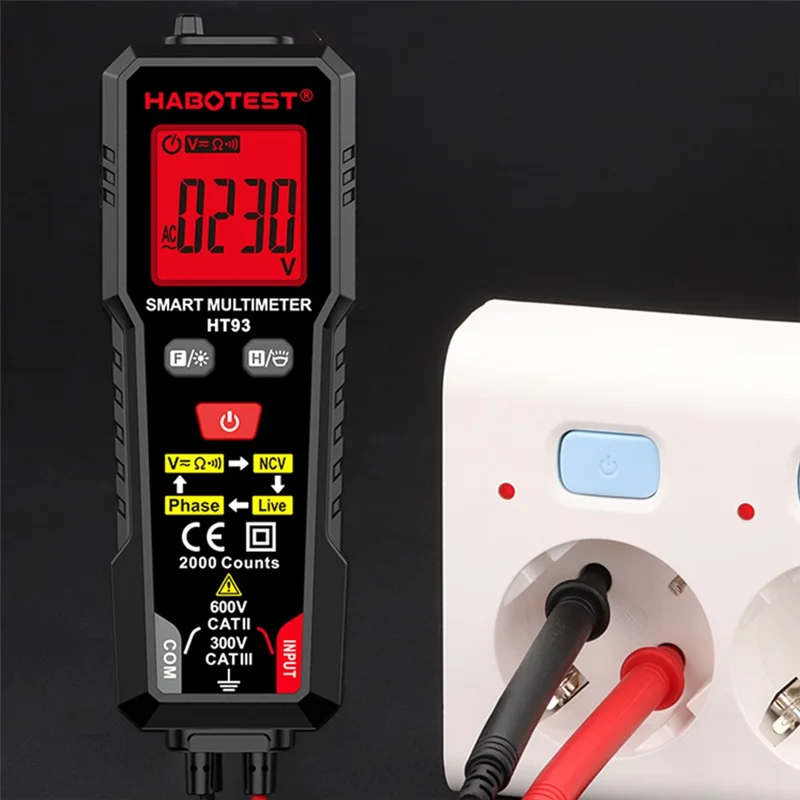 HABOTEST HT93 Smart Digital Multimeter NCV Detection Phase Tester for Electrician (without Battery) - Black