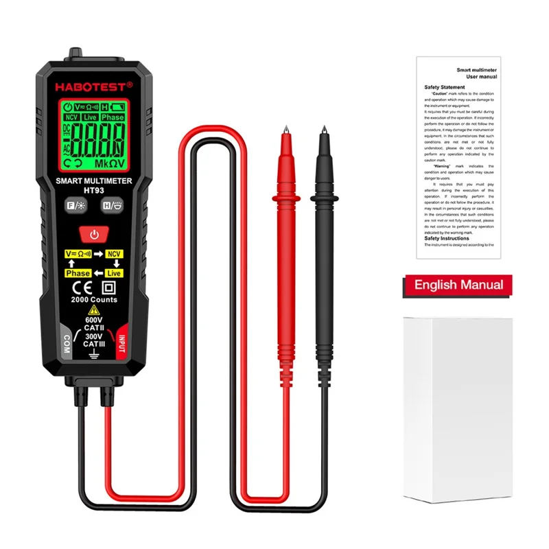 HABOTEST HT93 Smart Digital Multimeter NCV Detection Phase Tester for Electrician (without Battery) - Black