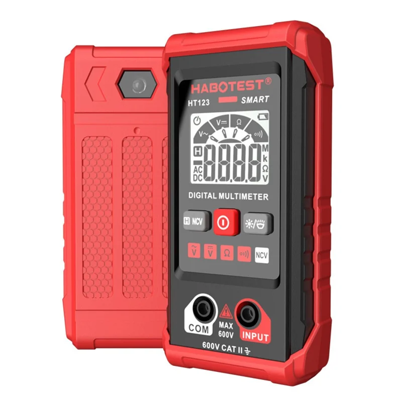 HABOTEST HT123 Multimetro Digitale Intelligente, Mini Tester di Tensione e Corrente AC/DC ad Alta Precisione, Resistenza (senza Batteria) - Rosso