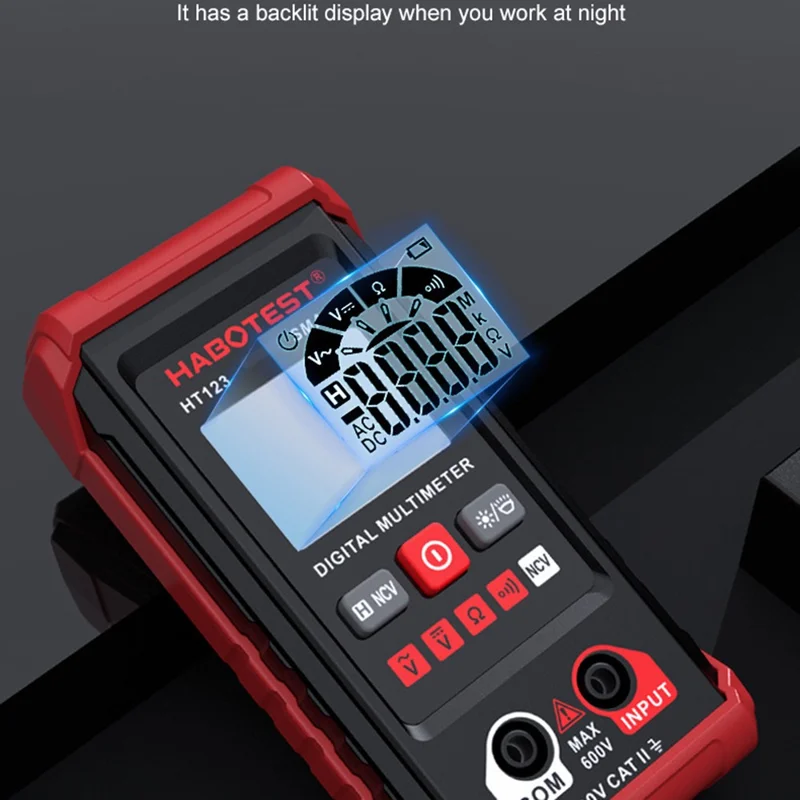HABOTEST HT123 Multimetro Digitale Intelligente, Mini Tester di Tensione e Corrente AC/DC ad Alta Precisione, Resistenza (senza Batteria) - Rosso