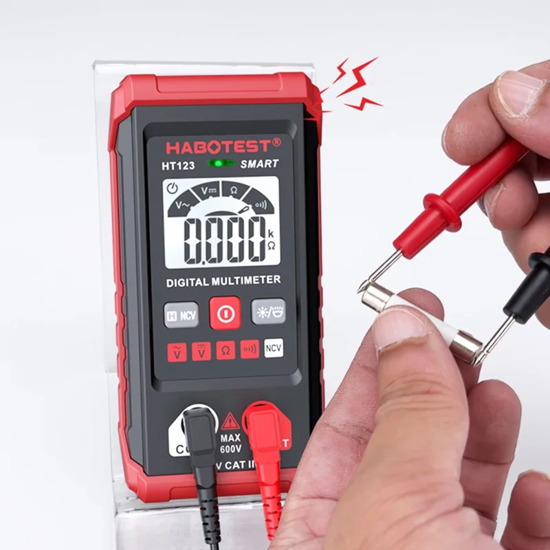HABOTEST HT123 Multimetro Digitale Intelligente, Mini Tester di Tensione e Corrente AC/DC ad Alta Precisione, Resistenza (senza Batteria) - Rosso