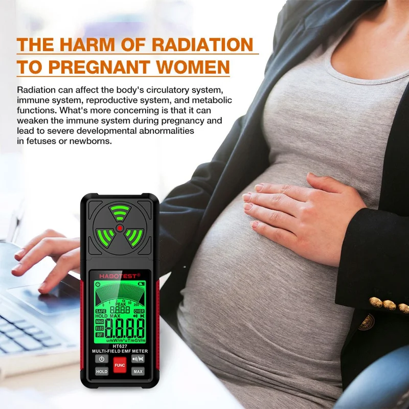 HABOTEST HT627 LCD Display EMF Detector 3-Axis Magnetic Electric RF Field Radiation Meter (senza batteria) - Nero