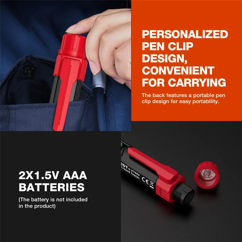 HABOTEST HT662 Testeur de Liquide de Frein avec Affichage LCD Numérique et Double Alarme Sonore et Visuelle (sans batterie) - Noir / Rouge