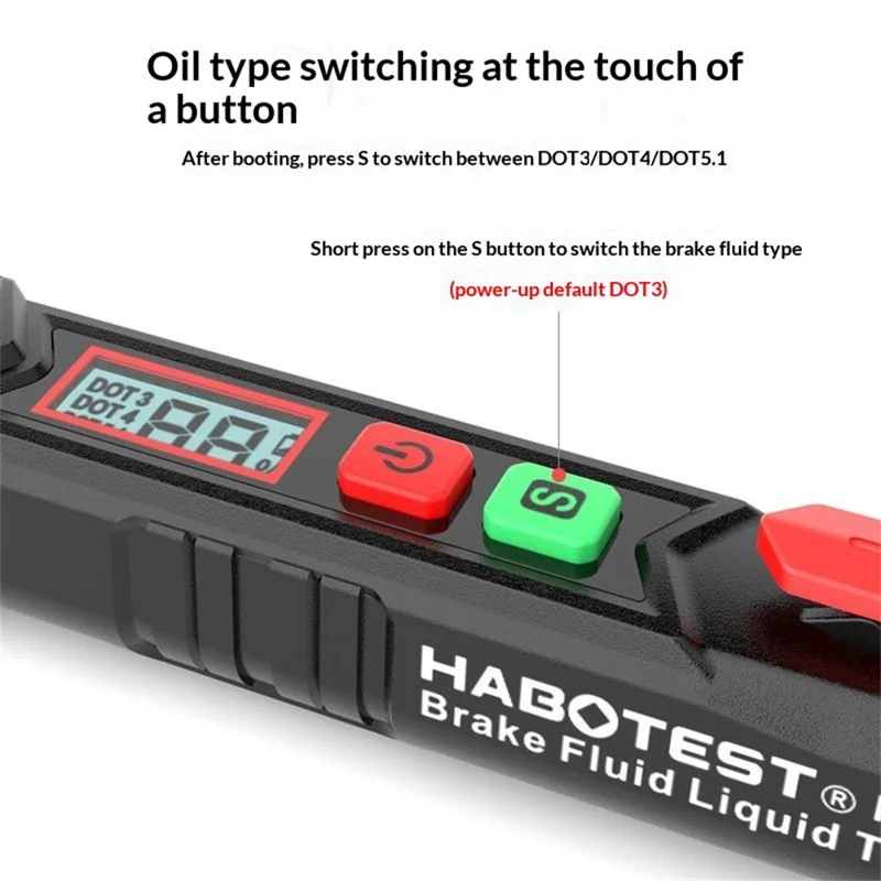 HABOTEST HT662 Testeur de Liquide de Frein avec Affichage LCD Numérique et Double Alarme Sonore et Visuelle (sans batterie) - Noir / Rouge