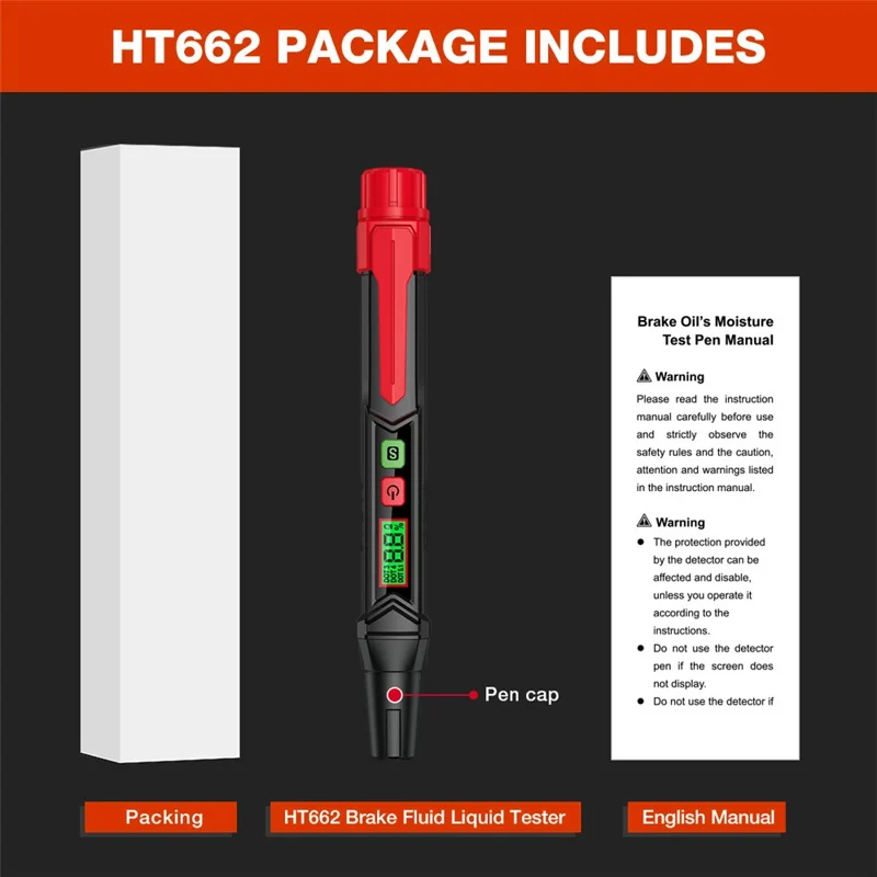 HABOTEST HT662 Testeur de Liquide de Frein avec Affichage LCD Numérique et Double Alarme Sonore et Visuelle (sans batterie) - Noir / Rouge