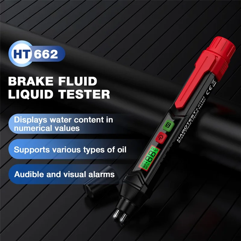 HABOTEST HT662 Testeur de Liquide de Frein avec Affichage LCD Numérique et Double Alarme Sonore et Visuelle (sans batterie) - Noir / Rouge