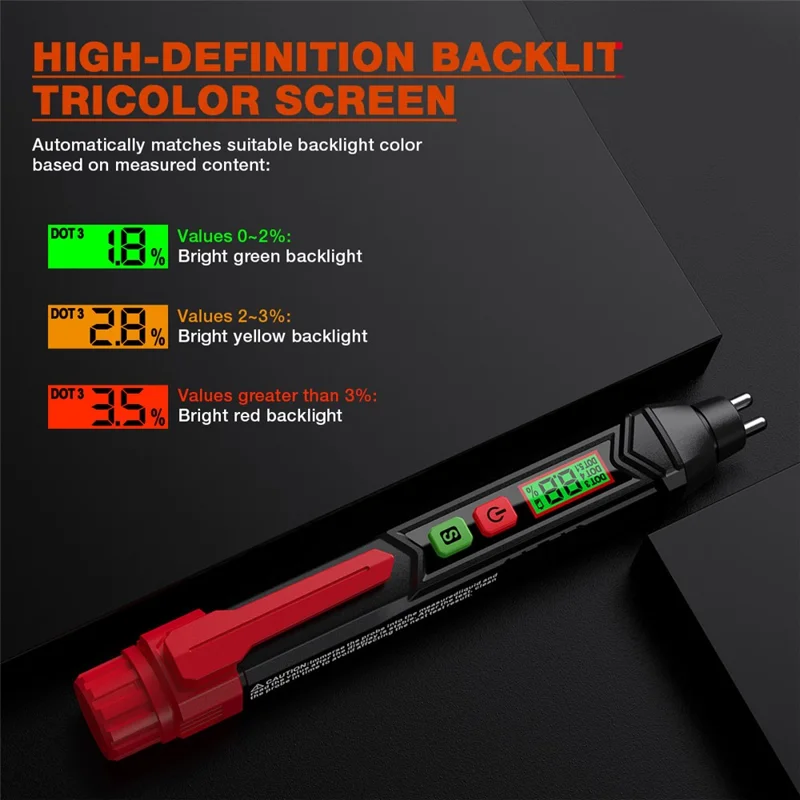 HABOTEST HT662 Testeur de Liquide de Frein avec Affichage LCD Numérique et Double Alarme Sonore et Visuelle (sans batterie) - Noir / Rouge