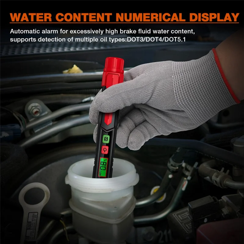 HABOTEST HT662 Testeur de Liquide de Frein avec Affichage LCD Numérique et Double Alarme Sonore et Visuelle (sans batterie) - Noir / Rouge