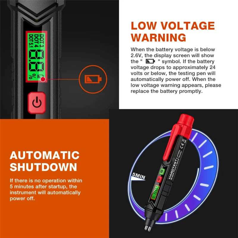 HABOTEST HT662 Testeur de Liquide de Frein avec Affichage LCD Numérique et Double Alarme Sonore et Visuelle (sans batterie) - Noir / Rouge