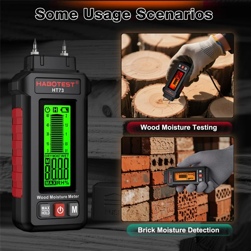 HABOTEST HT73 Wood Moisture Meter Digital Humidity Detector for Wood Paper Board (without Battery) - Black