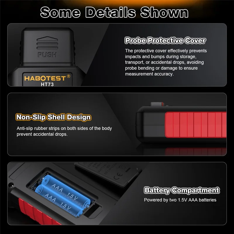 HABOTEST HT73 Wood Moisture Meter Digital Humidity Detector for Wood Paper Board (without Battery) - Black