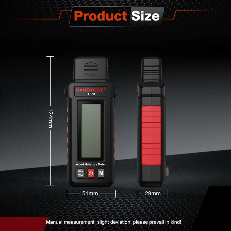 HABOTEST HT73 Wood Moisture Meter Digital Humidity Detector for Wood Paper Board (without Battery) - Black
